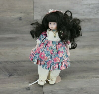 Victoria Ashlea Originals 1994 Goebel Porcelain Doll with Stand Floral Dress