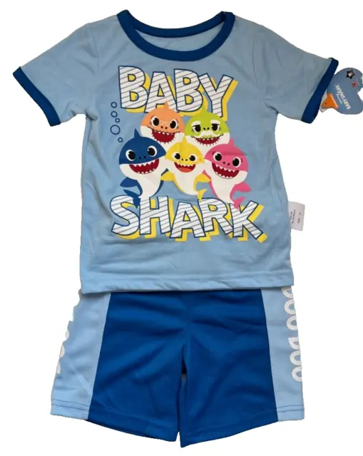 Pinkfong Baby Shark 2-Piece Outfit Shirt & Shorts Set-Boy's Size 5T NEW