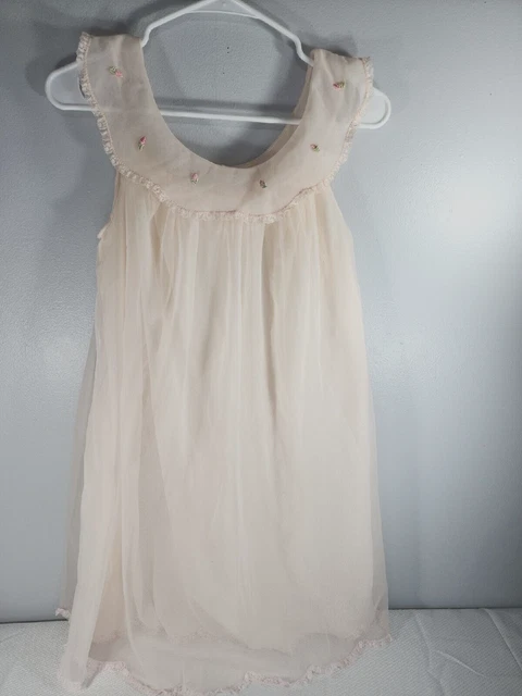 Vintage Henson Kickernick Pink Medium Babydoll Sleeveless Nightgown Lace Roses