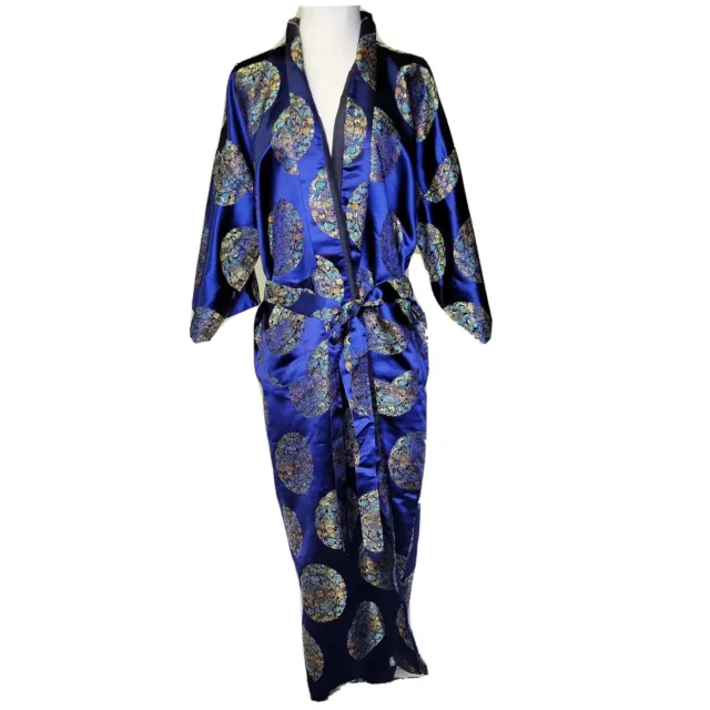 BROCADE 70’S STYLE Mens Smoking Jacket Long robe blue Asian print Large ...