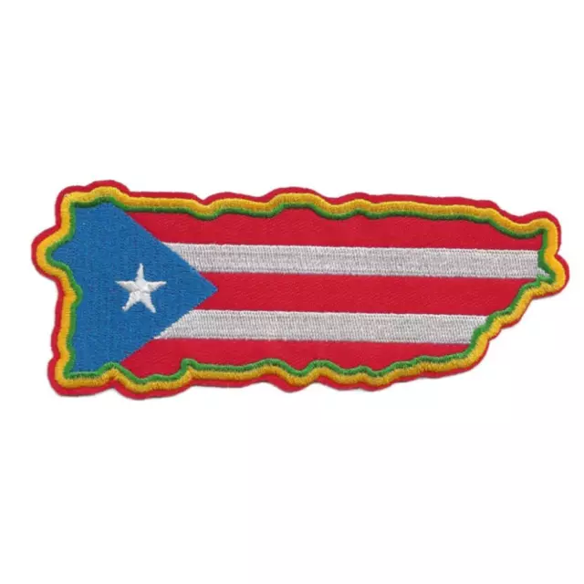 PUERTO RICO IRON ON PATCH 5.5" Large Island Shape Flag Embroidered Applique NEW