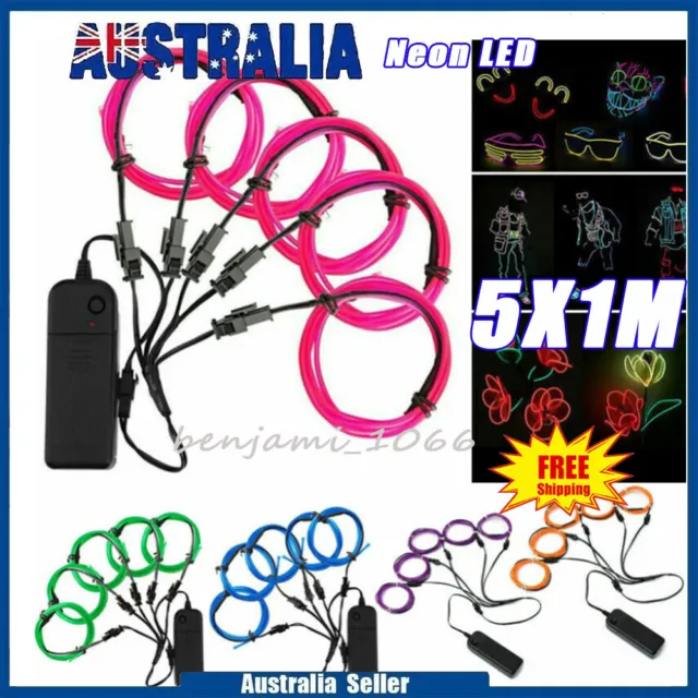 5X1M Flexible Neon LED Light Glow EL Wire String Party Strip Rope Costume Props