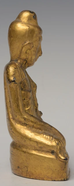 19th Century, Mandalay, Antique Burmese Wooden Seated Lotus Buddha 10