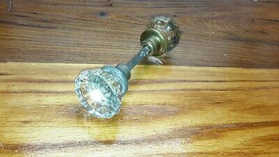 1 Pair Antique Round Crystal Glass Rosette Starburst Brass Door Knobs (2 Knobs)