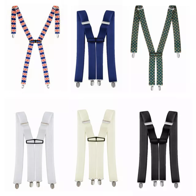 MENS ADJUSTABLE BRACES SUSPENDERS 35mm WIDE ELASTIC PLAIN CLASSIC X & Y SHAPE