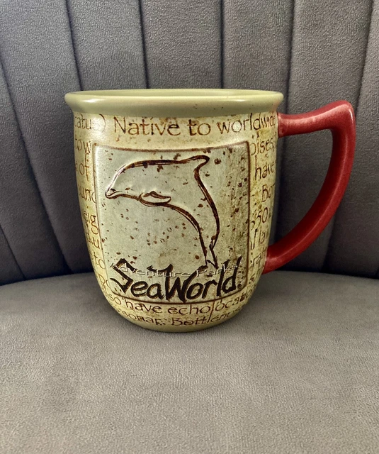 Rare VINTAGE SEA WORLD 3D Dolphin Fin Embossed Mug Cup Excellent Condition