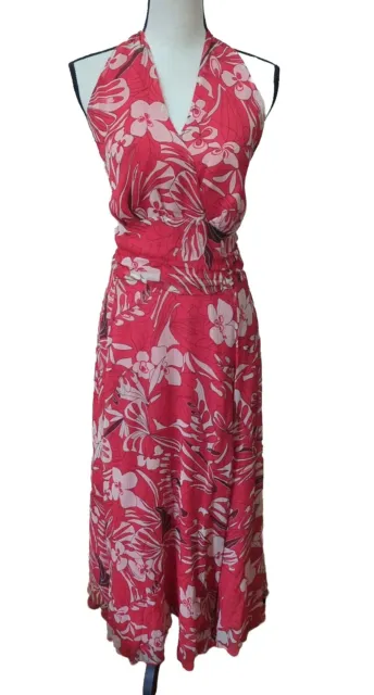 Vintage Oscar De La Renta Silk Chiffon Dress Halter Maxi Floral Size 16