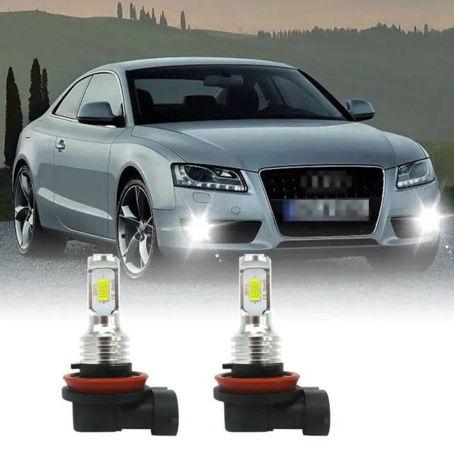 Pair H8 Bulbs Fog Light LED White 6K Canbus FREE ERROR For Audi A5 2011-2017