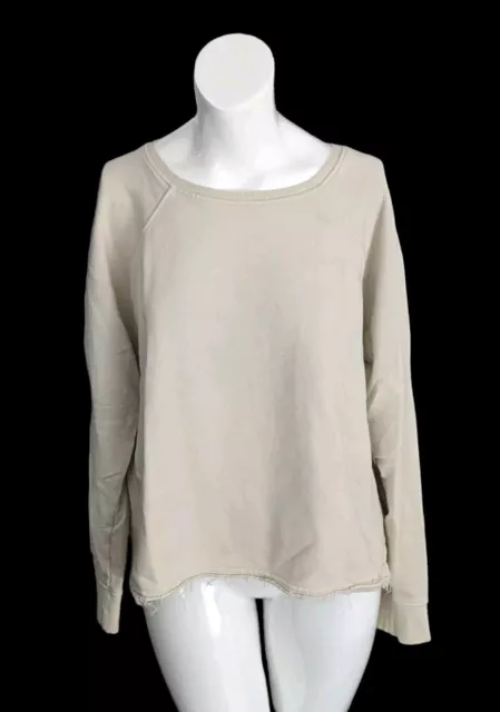 Pact Organic Cotton Beige Pullover Sweatshirt Side Slit Raw Hem Women's L