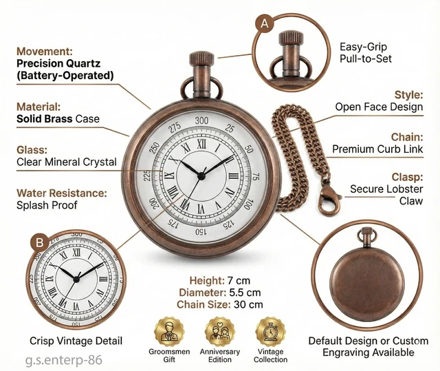 Montre De Poche Vintage Style Titanic En Laiton - Finition Ancienne, Mouvement Quartz - Neuf Avec Boîte