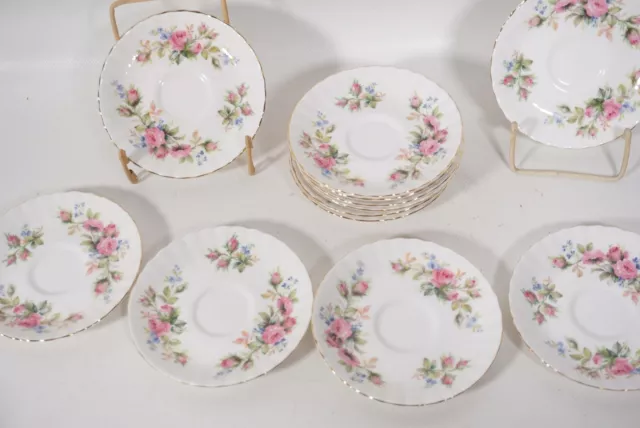 12x Royal Albert England Bone China Moss Rose Untertassen für Mokkatassen 2