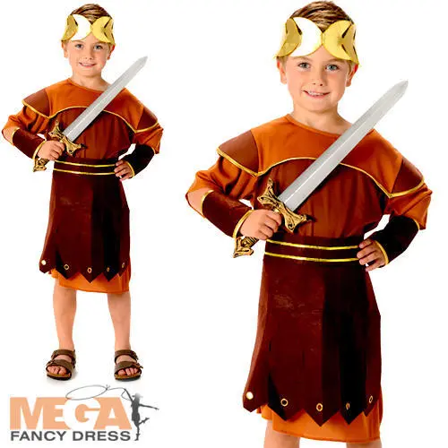 Roman Warrior Boys Fancy Dress Greek Gladiator Childrens Kids Book Day Costume