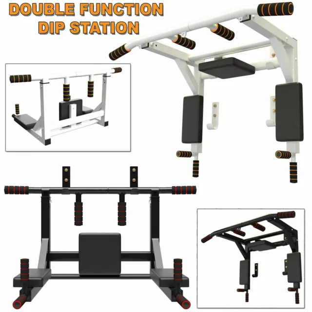 Pull Up Bar Wall Mounted Dip Station Home Gym Fitness Chinning Iron Bracket BLK