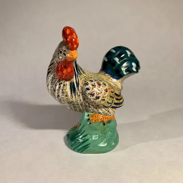 Beautiful Vintage Hand Painted Folk Art Ceramic Rooster Figurine Farmhouse 4.5”