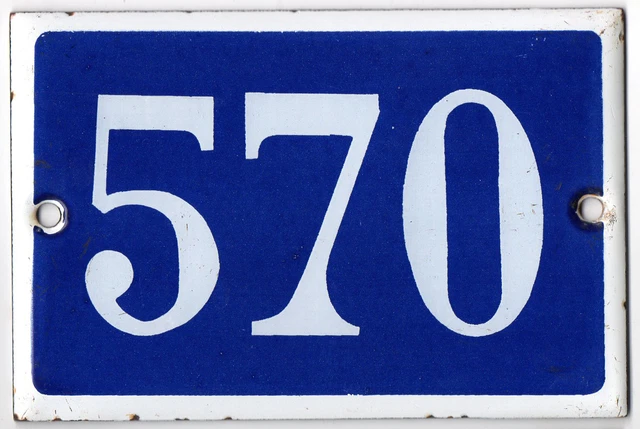 Old blue French house number 570 door gate plate plaque enamel steel metal sign