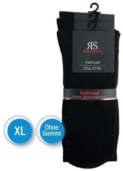 3-6-9 Paar RS  Strumpf Socken  Strümpfe Super Softrand OHNE Gummi schwarz 39-54
