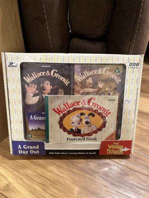 Box Set Wallace and Gromit Postcard Book 1993 + 2 X VHS Tapes