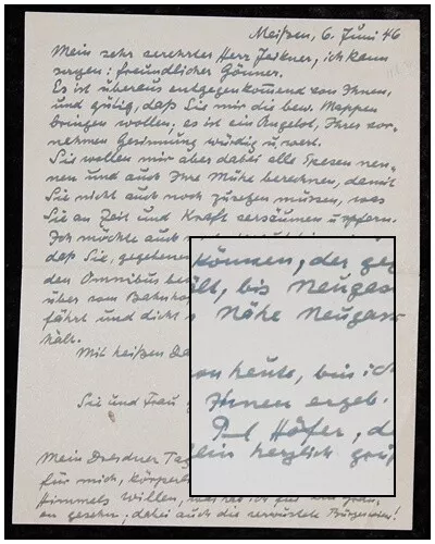 PAUL HÖFER ,Dresdener Maler ,signierte Original Handschrift 1946