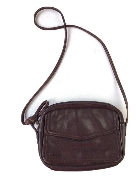 FOSSIL Brown Leather Magnetic Flap Crossbody Organizer Bag Purse 9" x 7"