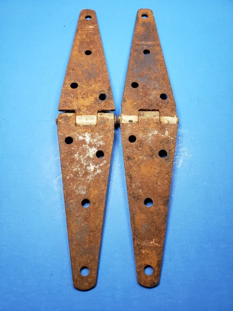 Vintage Strap Hinges Rustic Gray Paint 10" Long Iron Barn Door, Trunk Lid Box 4