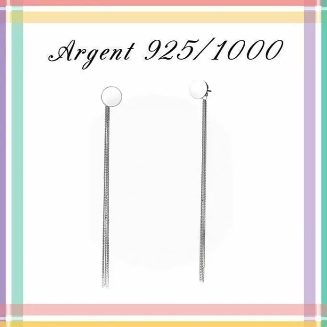 Boucles d'oreilles médaille ronde 10mm, trois chaînes, En Argent 925/1000