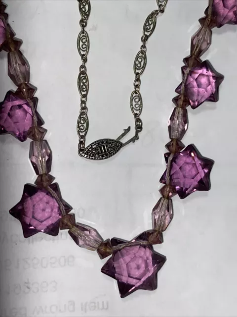 Necklace Czechoslovakia purple amethyst art glass art deco stars original 1930s