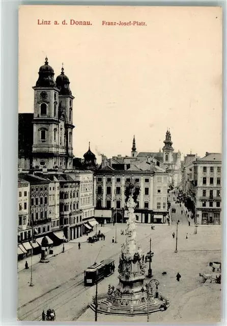 39382421 - Linz Franz Josef Platz Strassenbahn Tram Litfasssaeule Linz, Bezirk