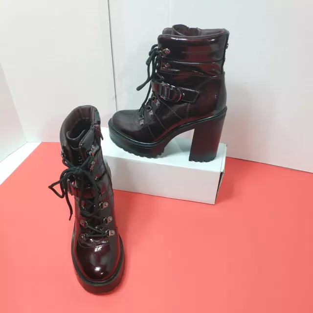 G BY GUESS Woman's SZ 7.5M Sellur Platform Combat Boot Burgundy