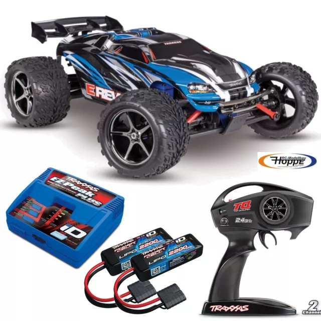 TRAXXAS E-Revo 1/16 4x4 Blau RTR + 4A Ladegerät + 2 x 2200 Lipo Akku SET Combo