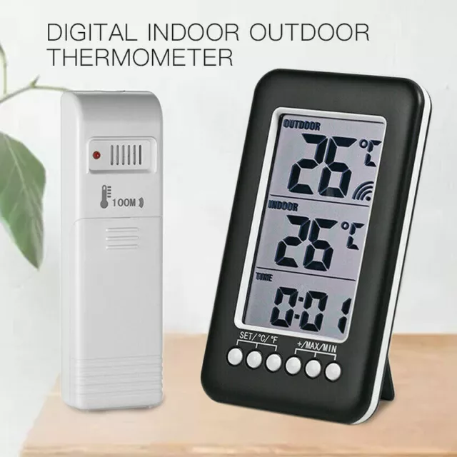 LCD Digital Wireless Indoor/Outdoor Thermometer Clock Temperature Meter UK S7D7
