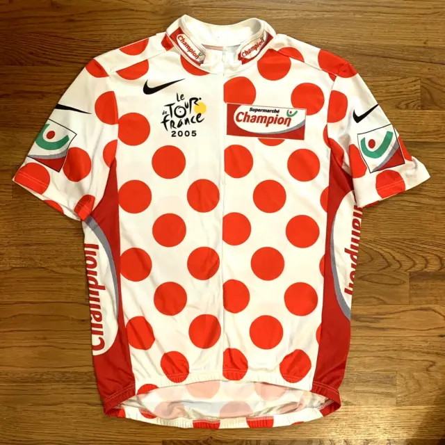 Nike Tour de France 2005 Cycling Mens Jersey Polka Dotted Logo Bicycle Bike Sz L