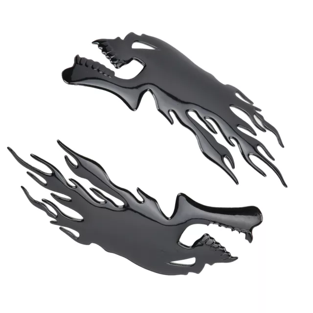 Car 2PCS Fuel Tank Sticker 3D Flame Skull Decal Decorations For Motorcycle(Black