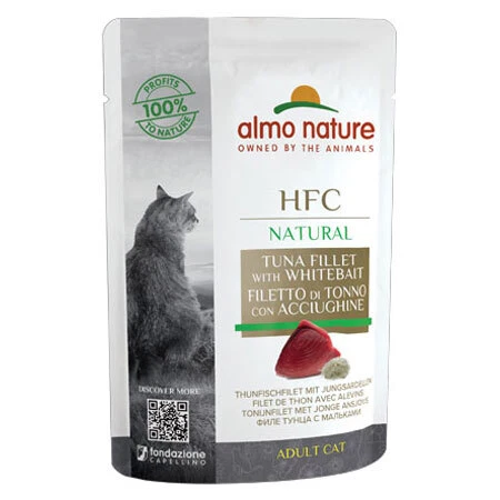 Almo Nature HFC 55 Natural Cibo Umido per Gatti - Tonno con Acciughine - 12x55gr