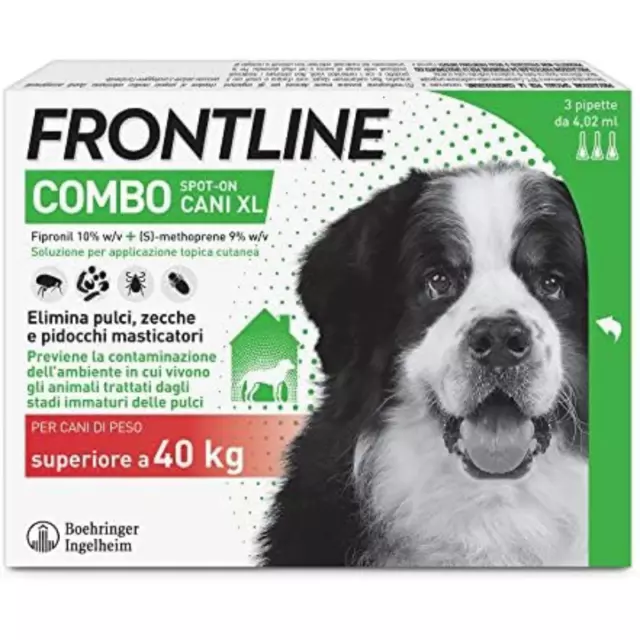 ANTIPARASSITARIO FRONTLINE COMBO CANI OLTRE 40kg, 3 PIPETTE Antipulci Cane XL