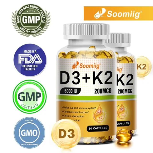 Vitamin D3 5000 I.E + K2 MK7 200 mcg Hochdosiert - 120 Vegane Kapseln