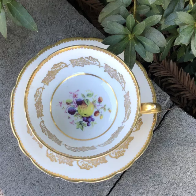 Paragon Footed Cup Saucer Fruit and Flowers With Gold English Bone China #3879