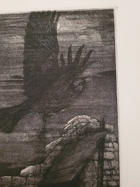 Lithographie signée et numérotée décor d'oiseau et de chat signature à identifie 7