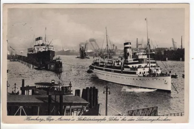 Postcard Hamburg Cap Arcona and sea bath steamer Cobra at the landing bridges 1938?