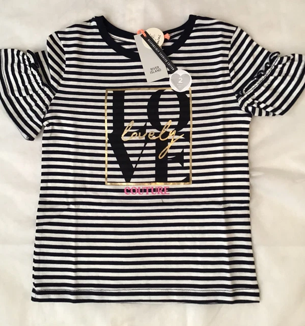 River island mini girls aged 2-3 Years navy blue icon T-shirt set BNWT 7