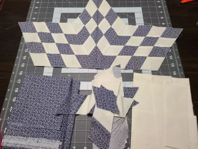 Handmade Lonestar Pieced  Quilt Block 21" x 12" BLUE & WHITE PLUS FABRIC TO MAKE