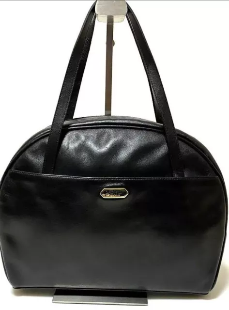 Auth. LANVIN Tote bag Black Ladies Woman's Genuine Leather formal Made in France