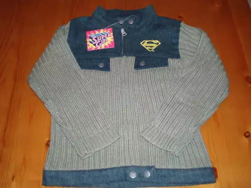 Mädchen Supergirl Jeans Strick Jacke Pullover Pulli blau grün Gr.116 - NEU