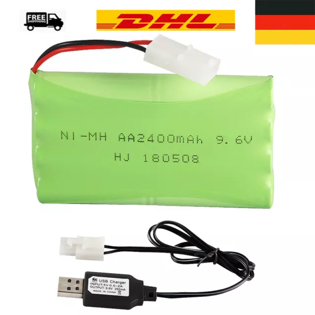 9,6V 2400mAh NiMH RC-Batterie mit Tamiya Stecker USB-Ladekabel für RC Auto Boot