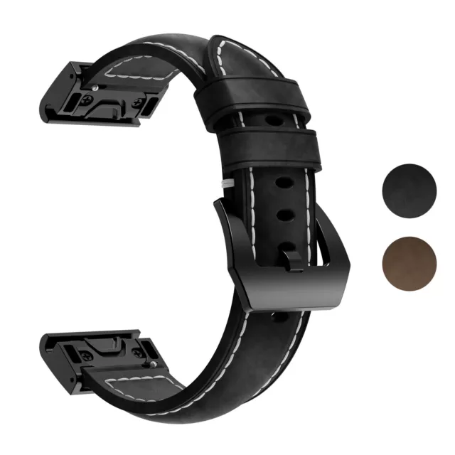 StrapsCo Leather Watch Strap for Garmin Fenix 5/6, Instinct, Forerunner 935