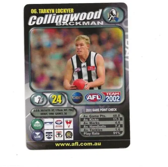 2002 Teamcoach Collingwood Magpies Tarkyn Lockyer # 06 Card Afl