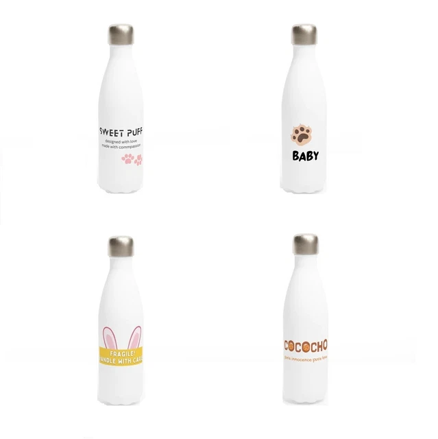 Lovely Sweet Puff Beautiful Water Bottle 17 oz Stainless Steel 4 Animal Prints