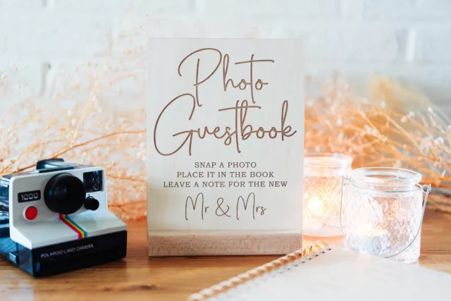 Polaroid Camera Guest Book Wedding Sign Photo Booth Sign - Purple Floral -  A4