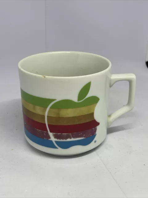 APPLE MACINTOSH Computer Mug LISA ERA Vintage 80s FULL RAINBOW Logo Tech Chipped