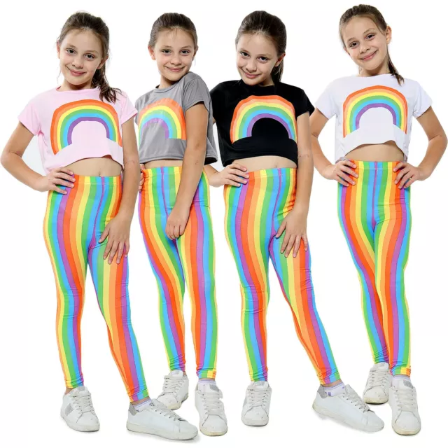 Kids Girls Crop Top & Legging Set Rainbow Baby Pink Fashion Outfit Set