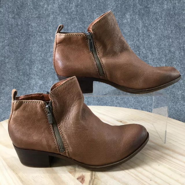 Lucky Brand Boots Womens 7.5 M Basel Ankle Booties Block Heels Zip Brown Leather